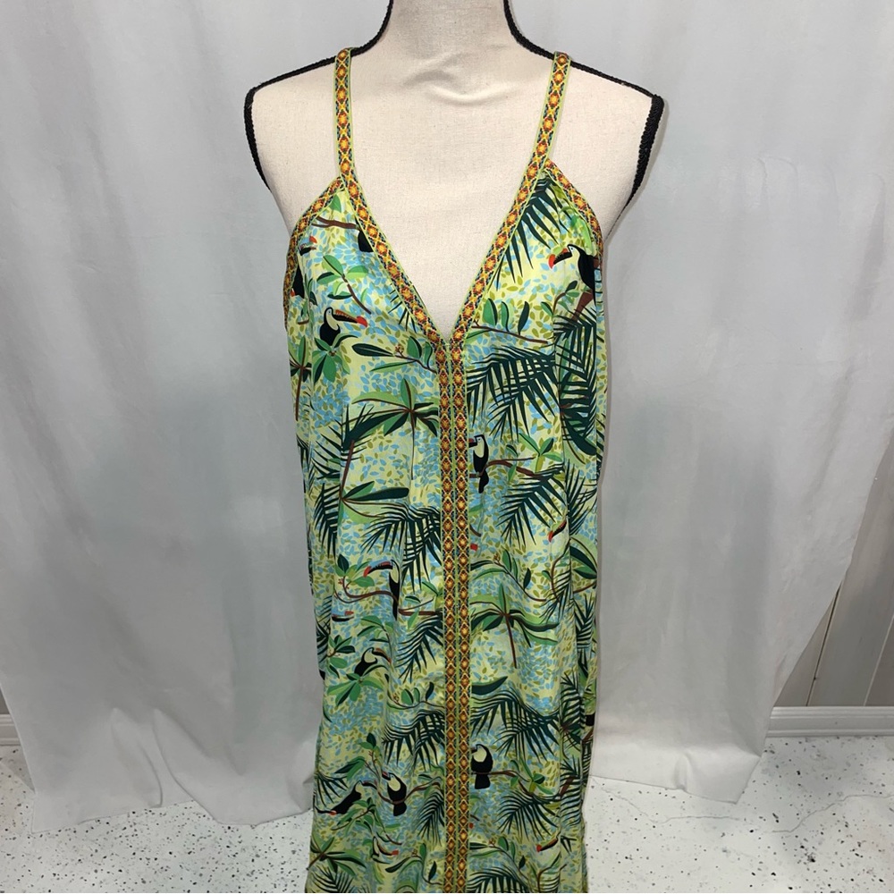 America & Beyond beach boho tropical maxi dress cover up tribal embroidered 🌴 - Picture 5 of 8